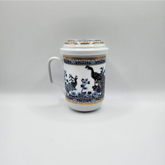 Peacock tea cup with lid and basket - Picture 1 of 2